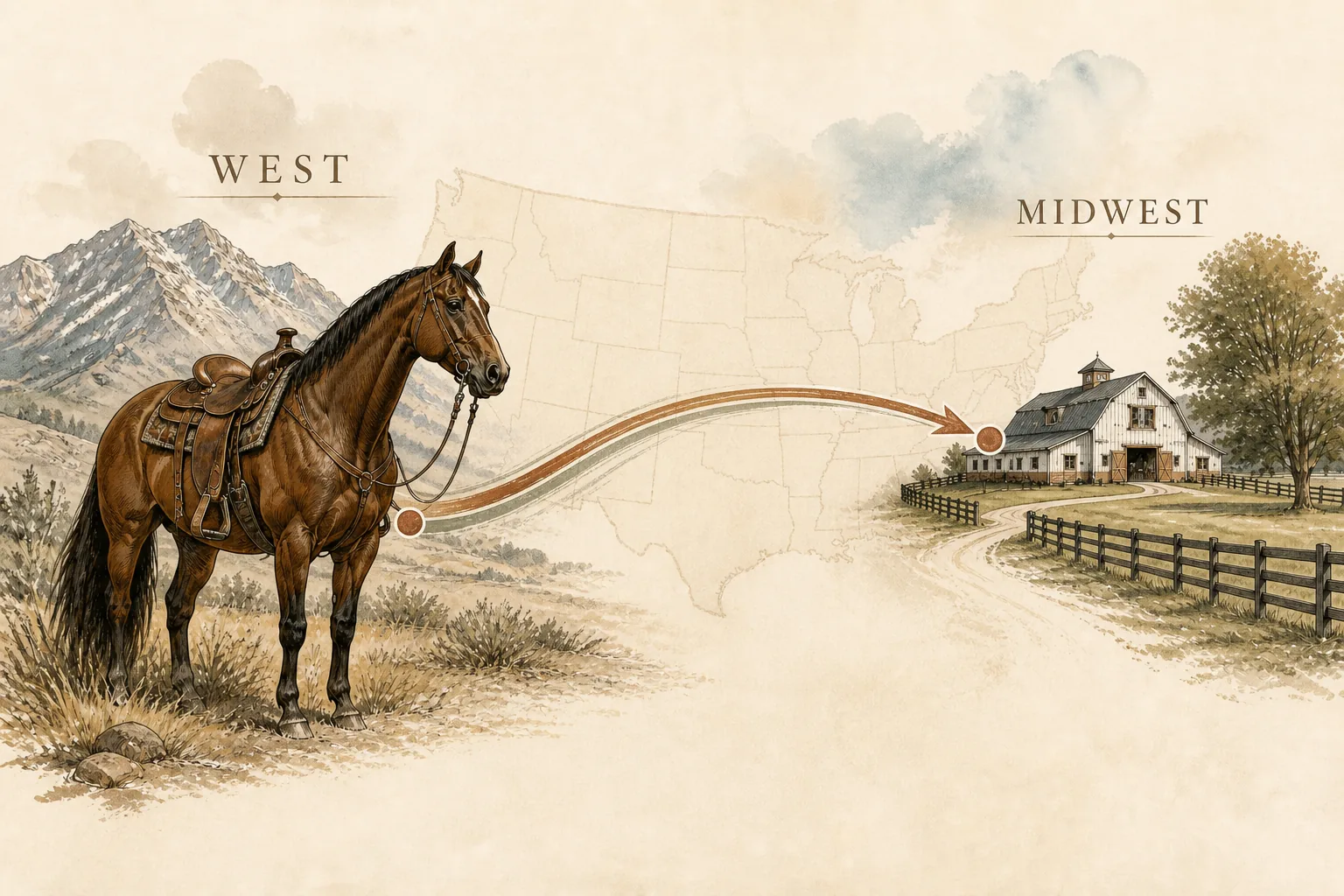 Western horse market opportunity showing greater availability of western-trained horses in the West and qualified buyer demand in the Midwest